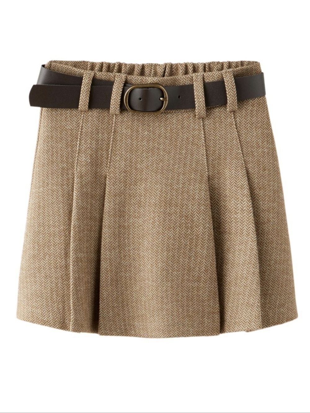 Zara Tan Herringbone Pleated Skort